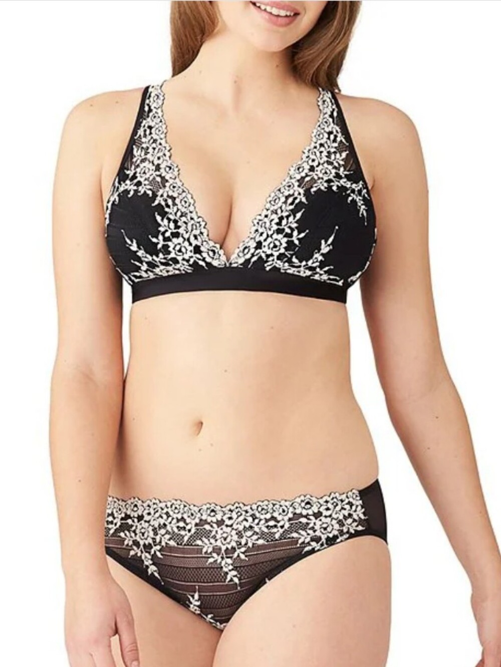 Wacoal Black Bralette Ivory Floral Embroidery Size 34 Lightweight - Picture 3 of 11